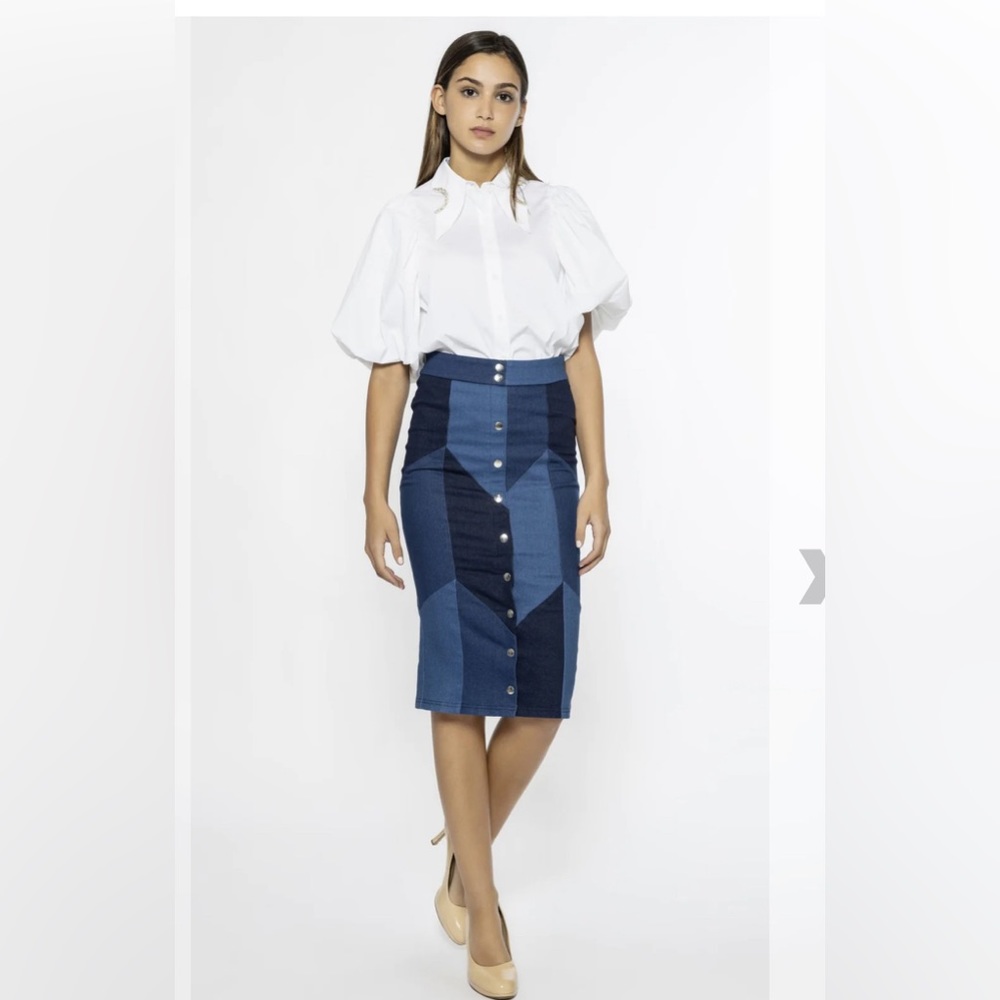 Gracia Pencil Skirt Jean Patchwork, Stretch material, Size: Medium
